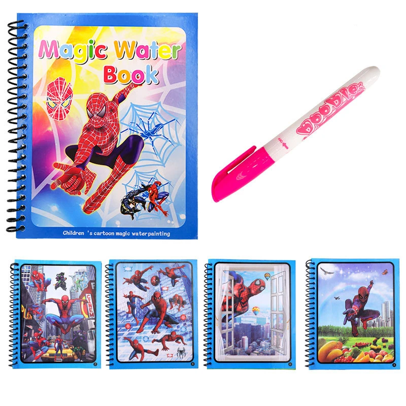 

Diy Magic Water Book Super Heroes Spider Man Coloring Painting Drawing Board Magic Pen Toys for Children Girl Xmas Kids Gift
