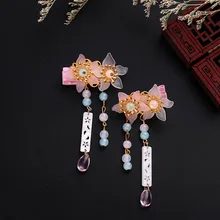 Vintage de mujer trajes Hanfu tocado larga borla peine naranja melocotón flor flores de forma horquillas las mujeres accesorios de joyas para el pelo VL