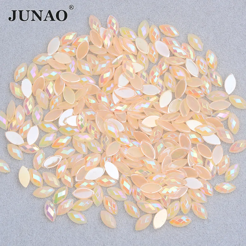 

JUNAO 3*6mm 4*8mm Champagne AB Horse Eye Nail Rhinestones Crystals Non Hotfix Nail Art Strass Flatback Acrylic Gems Stones