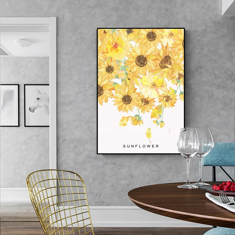 

Nordic Style Canvas Painting Flower Posters and Prints Watercolor Sunflower Wall Pictures for Living Room Cuadros Home Decor