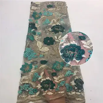 

Green African Lace Fabric 2020 Embroidered Nigerian Diamond Laces Fabric High Quality French Tulle Lace Fabric For Women