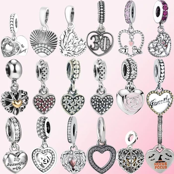

2019 100% 925 Sterling Silver Classic Heart Angel Wings Mother & Friend Flower Heart Fan DIY Dangle Charm Free Shipping