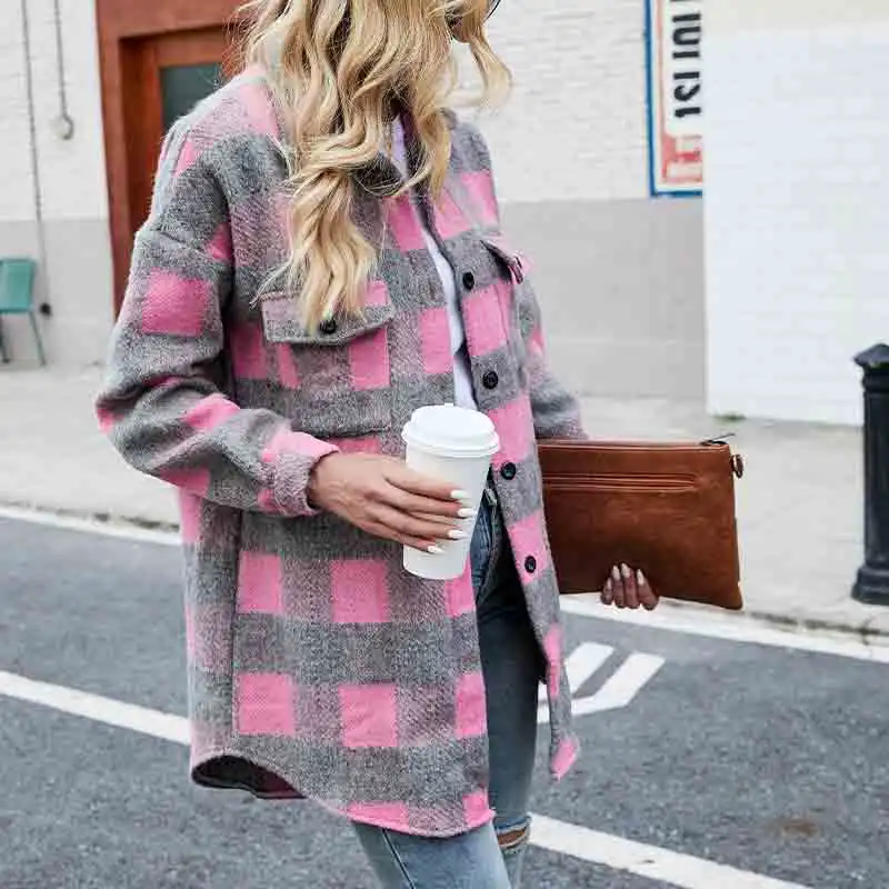 

Женский однобортный Кардиган с отложным воротником, элегантный клетчатый теплый повседневный Свободный кардиган с длинным рукавом, Осень-зима 2021