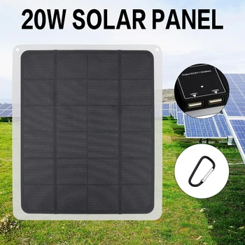 

20W DC 5V Solar Panel Monocrystalline Solar Charger with Dual Output USB Ports for Outdoor Camping Hiking Travel