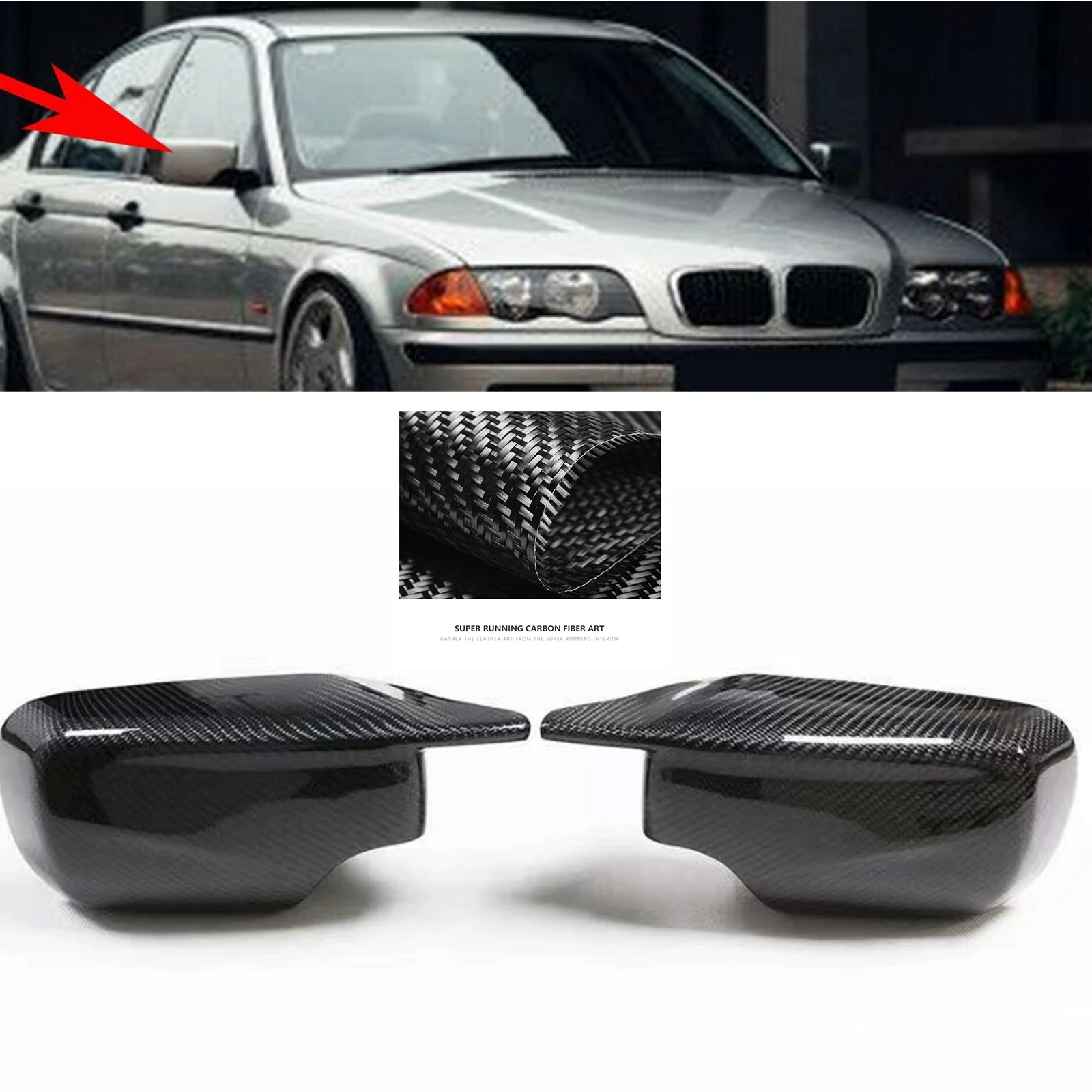 

Mirror Cover For BMW 3 Series E46 320i 325i 328i 330i Sedan 1998-2005 4 Door E39 Real Carbon Fiber Rear View Caps Replacement