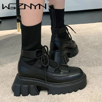 

Outdoor Stretch Hose Shoes High Platform Boots Women Fashion Martin Boots Women Non-slip Wear-resistant Sole Ankle Boots Ladies
