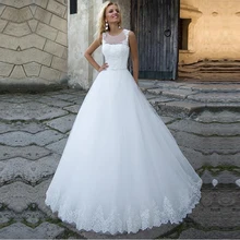 Платье белого цвета и цвета слоновой кости с круглым декольте свадебное платье с кружевной аппликацией с пуговицами на спине Vestido De Noiva индивидуальный заказ безрукавные свадебные платья