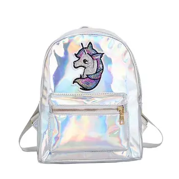 

Cute Cartoon Unicorn Backpack Glossy Casual Bookbag Fashion Charming Travel Bag Anti-theft Backpack (Silver)