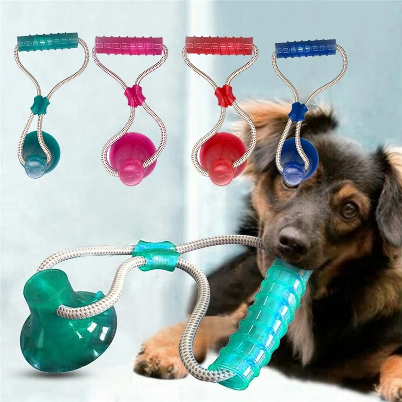 Pet Cats Dogs Interactive Suction Cup Push TPR Ball Toys Elastic Ropes Pet Tooth Cleaning Chewing Playing IQ Treat Puppy Toys 4P