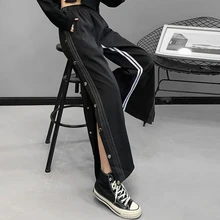 

Black Elastic Waist Wide Leg Pant Korean Fashion Casual Trouser Women Loose Solid Hip Hop Pocket Pants Soft Sweatpant Streetwear