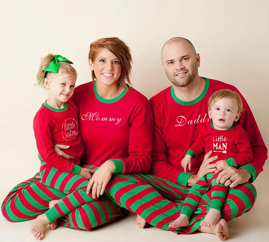 Одинаковые Семейные рождественские пижамы, одежда для семьи, зимние Красные Полосатые комплекты для малышей, рождественские пижамы, комплект одежды для сна