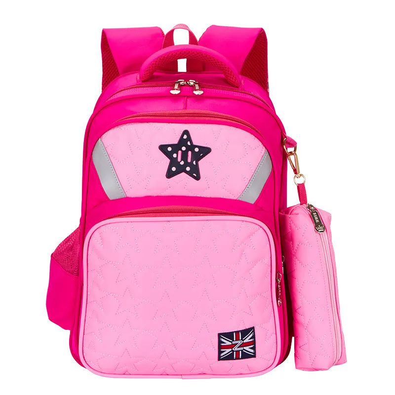 rose red pink Водонепроницаемые школьные сумки, ортопедический рюкзак для детей, для мальчиков и девочек, школьная сумка, отражающая полоска, сумка для книг,, mochila escolar - Color: rose red pink