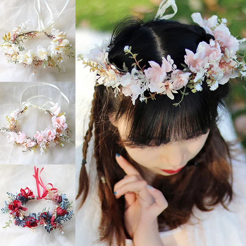 best headbands for women Bridesmaid Hair Flower Headbands Wedding Wreaths Hair Accessories Bridal Flower Crown Beach Hawaii Garland Floral Headpieces bride headband