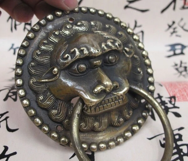 ---320+++Chinese Folk Feng Shui Bronze Copper Lion Beast Head Avoid Evil Door Knocker | Дом и сад