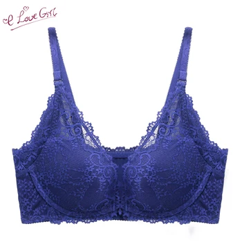 

Elovegirl Blue Sexy Front Closure 5/8 Cup Wireless Lace Floral Push Up Bra Small Chest Seamless Fit Type Underwear Women