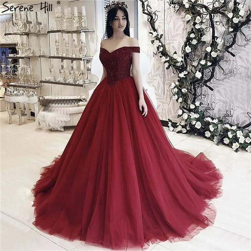 Serene Hill Роскошные бусины Красные кристаллы Пышное Бальное Платье принцесса