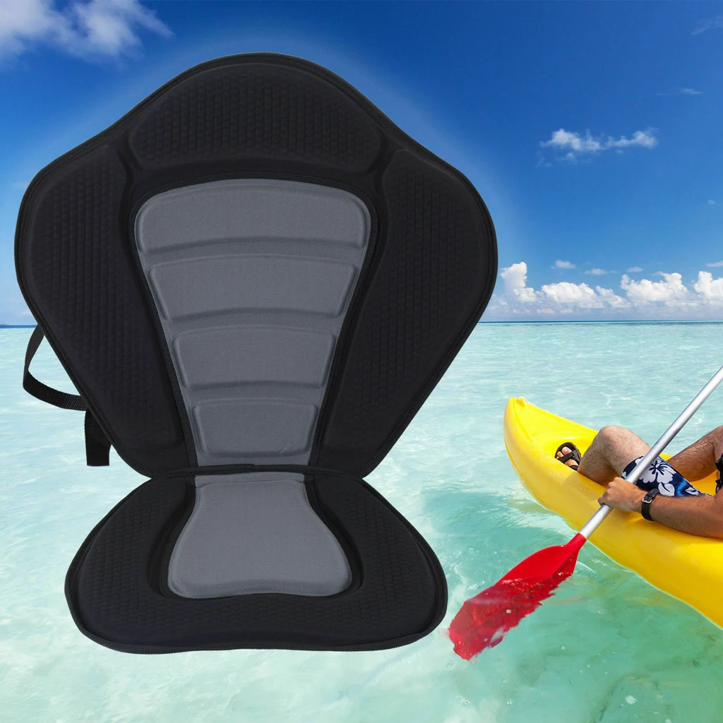 Universal Canoe Kayak Seat Padded Cushion Adjustable Backrest Chair Straps With Pocket Rowing