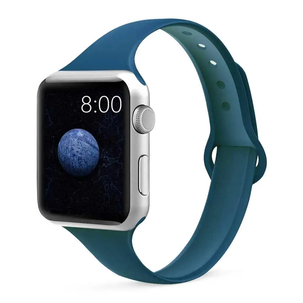 Тонкий ремешок для apple watch 5 4 band correa apple watch 44 мм 40 мм 42 мм 38 мм iwatch 5 4 3 2 1 силиконовый браслет - Цвет ремешка: navy blue 6