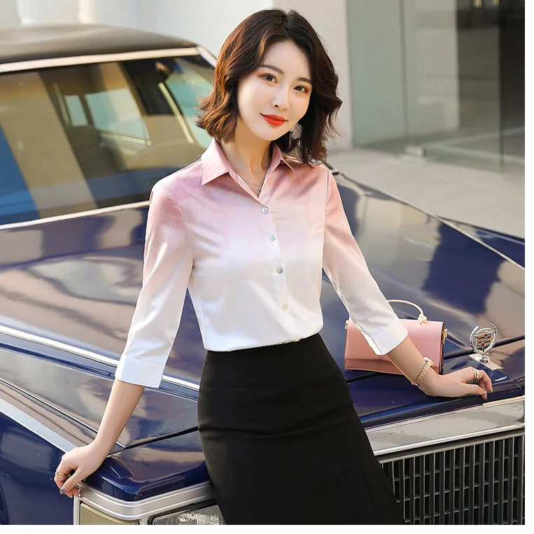 

New Style WOMEN'S Shirt Korean-style Casual Versatile Sense of Design Gradient Color Tops Square Collar Elegant Shirt Fashion Xx