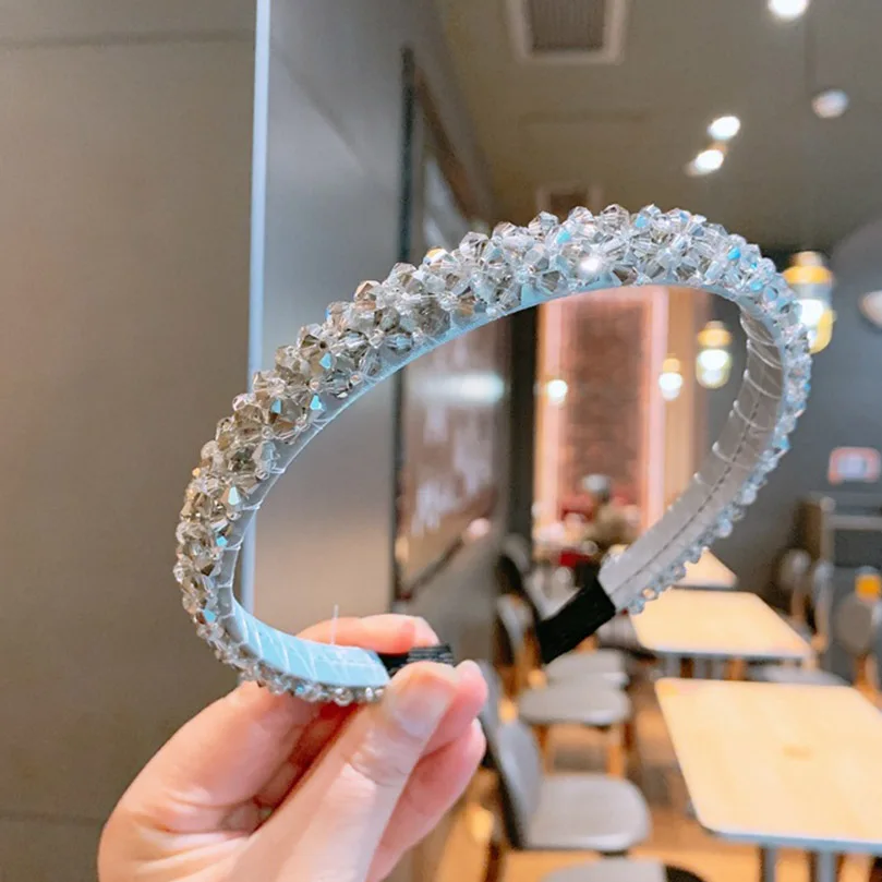 Solid Color Luxury Rhinestone Headband Women Beads Bezel Hair Hoop Korea Hairband Girls Bride Wedding Hair Accessories