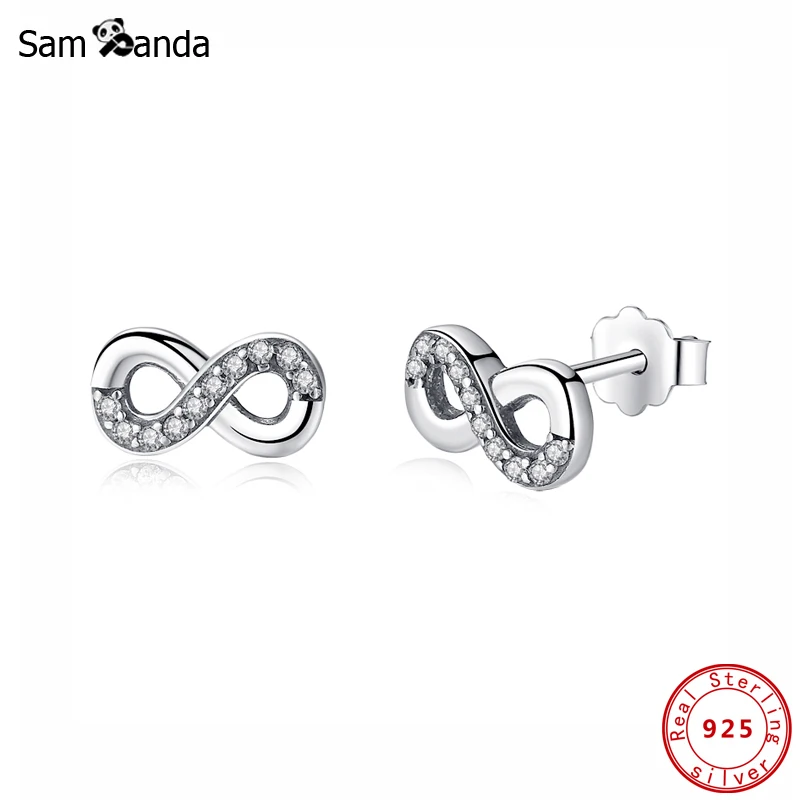 Серьги-гвоздики из стерлингового серебра 925 пробы, Кристальные бесконечные серьги с сердечком для женщин, модные ювелирные изделия, роскошные подарки на день Святого Валентина