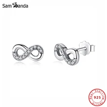 Серьги-гвоздики из стерлингового серебра 925 пробы, Кристальные бесконечные серьги с сердечком для женщин, модные ювелирные изделия, роскошные подарки на день Святого Валентина