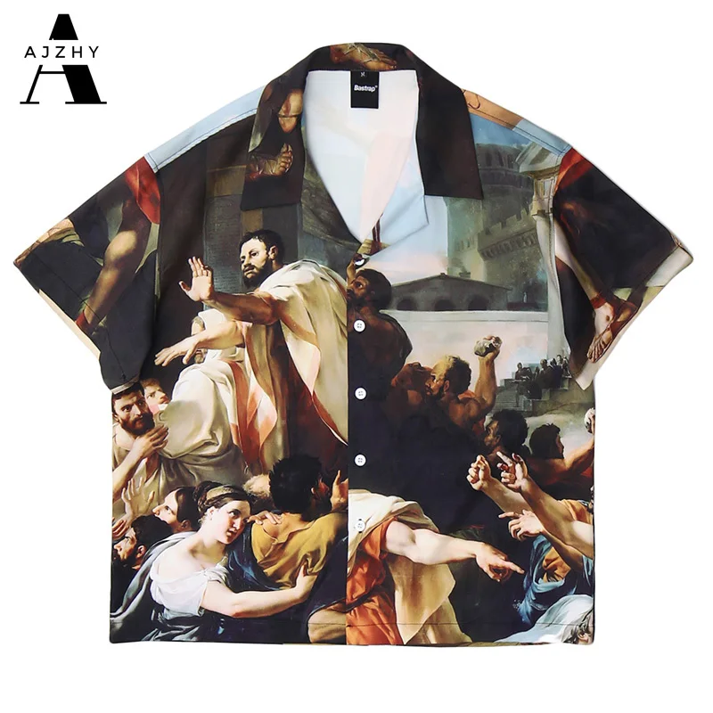 Vintage Painting Print Shirt for Men Fashion Casual Cotton Short Sleeve Shirt 2020 Summer Harajuku Hip Hop Streetwear Loose Tops Vintage Painting Print Shirt for Men Fashion Casual Cotton Short Sleeve Shirt 2020 Summer Harajuku Hip Hop Streetwear Loose Tops