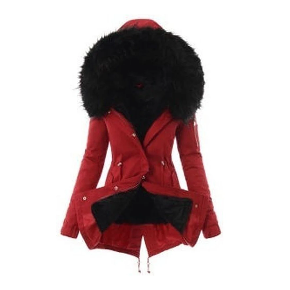 

PUIMENTIUA Women Winter Warm Coat Female Autumn Hooded Cotton Fur Plus Size Basic Jacket Outerwear Slim Long Ladies Chaqueta