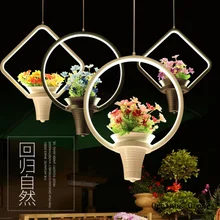

Modern simple and creative flowers and plants chandelier Restaurant Bar balcony decoration led green plant Chandelier