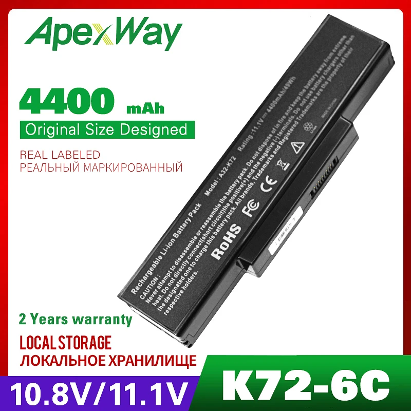 4400 мАч Аккумулятор для ноутбука ASUS K72JQ K72JR K72JT K72JU K72JV K72JW K72K K72L K72N K72P K72Q K72R K72S K72Y k73 K73E