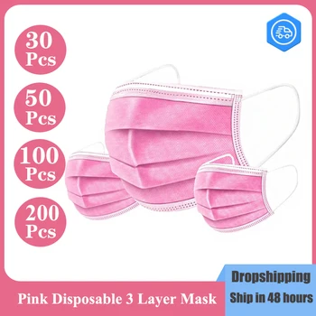 

Pink Disposable Face Masks Protective Non-woven 3-layer Melt Blown Maks Dust Breathable Anti-pollution Mouth Caps mascarilas