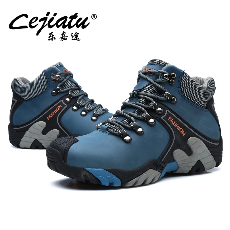 Cena Skórzane buty turystyczne męskie buty outdoorowe wodoodporne zimowe wysokie góry wspinaczka górska trampki buty myśliwskie dla mężczyzn trenerzy
