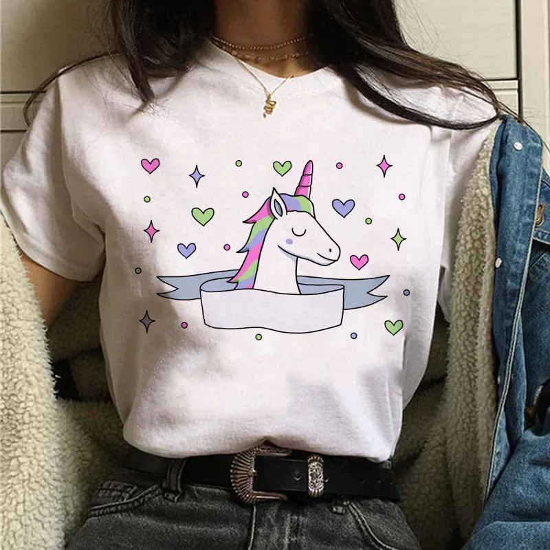 Женская футболка с единорогом kawaii с забавным рисунком ulzzang 90s Уличная футболка корейский стиль гранж Женская Повседневная футболка одежда - Цвет: 589