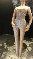 Новый сексуальный женский комбинезон 3D печать боди с кристаллами ночной клуб день рождения представление сцены