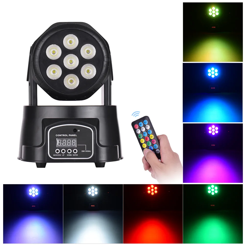Сценический светильник мини Moving головной 7 светодиодов 4 в 1 RGBW DMX512 9/14 Каналы с