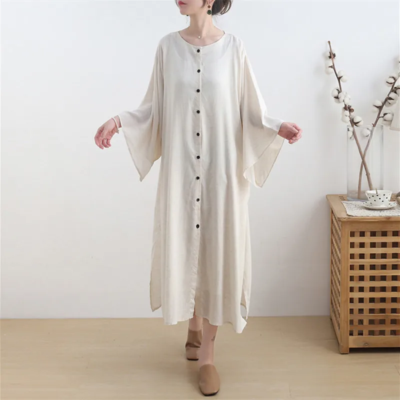 

Woman Long Shirt Dress Cotton Korean Fashion White Dresses Summer Oversized Batwing Loose Large Button Causal Vestidos Plus Size