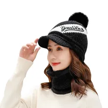 Женская шапка модный шарф сиамский воротник для девочек Милая зимняя вязаная мужская шапка LetterBeret czapka zimowa