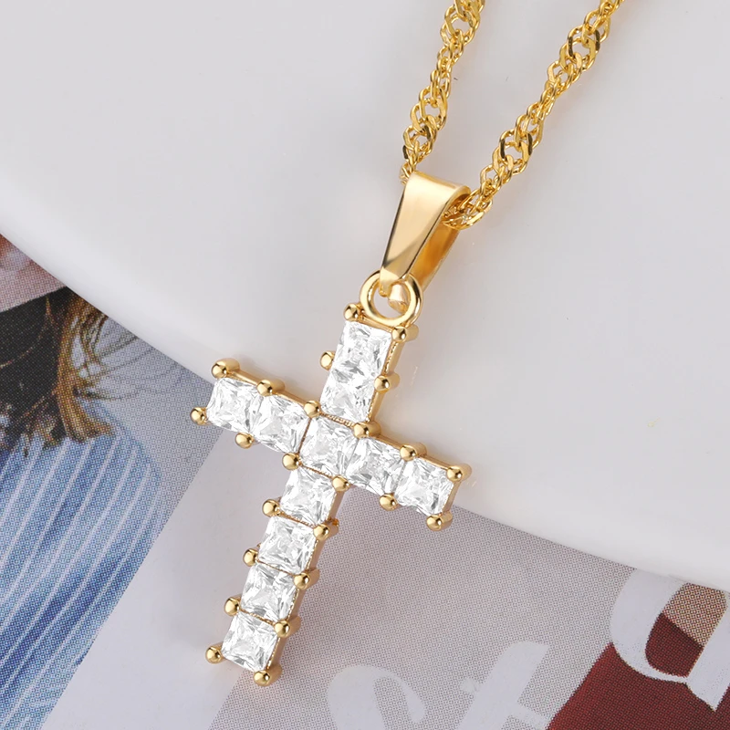 Gold rhinestone cross necklace Clearance