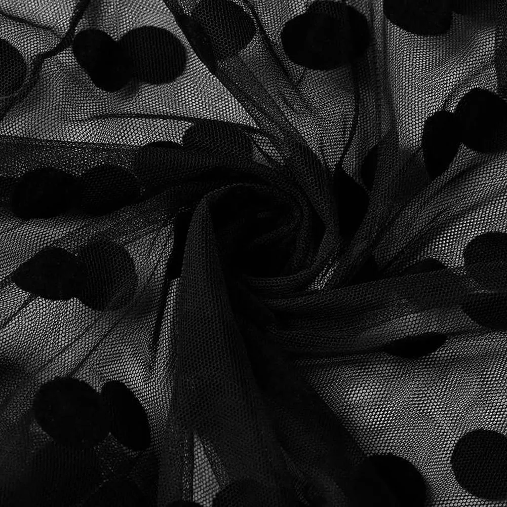 Новое модное женское богемное просвечивающее платье с длинным рукавом в горошек, Сетчатое кружевное Тюлевое вечернее платье макси черного и белого цвета