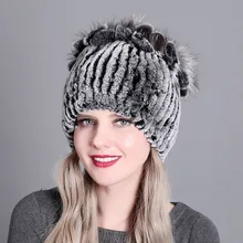 2020 Women Real Rex Rabbit Hat Winter Fox Fur Caps Female Warm Snow Caps Ladies Elegant Thicken Fur Hats Beanies Cap Fashion