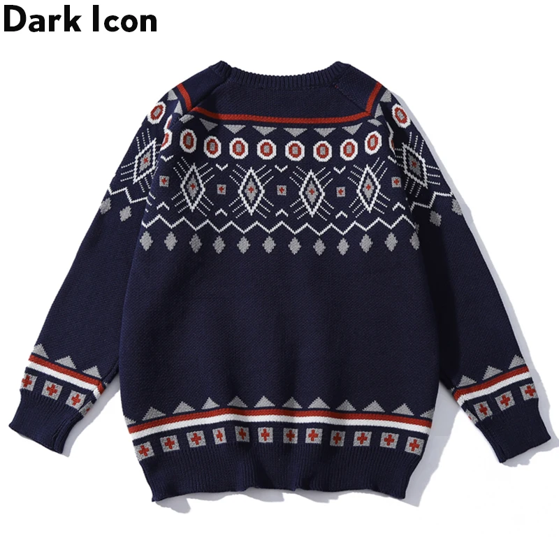 Темный значок геометрический жаккардовый свитер для мужчин и женщин Зимний пуловер мужские свитера уличная одежда свитер для мужчин