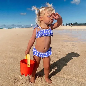 

Child Kids Bikinis Summer Baby Kids Girls Two Piece Swimsuits Sleeveless Dot Swimwear Summer Casual Swimsuit
