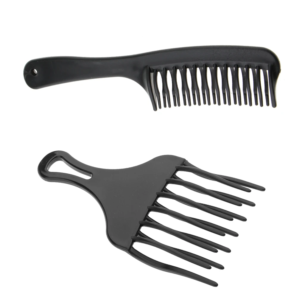 Perfeclan 2pcs Afro Hair Pick Comb Detangler Lift Plastic Double Row Wide Tooth Comb for African American Hair