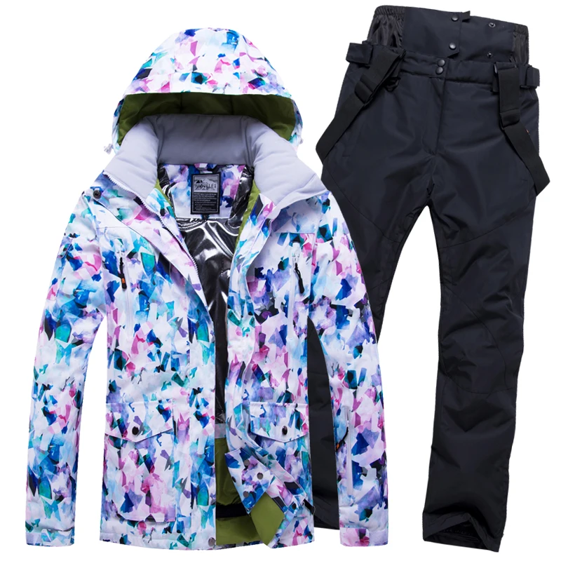 Color 10 Женский лыжный костюм Лыжная куртка брюки сноуборд одежда с капюшоном ветрозащитная водонепроницаемая верхняя спортивная одежда женский зимний костюм комплект - Цвет: Color 10