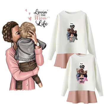 

Mom Baby Thermal Transfers Fashion Mom Girl Patches DIY T-Shirt Hoodie Family Iron On Patch Grade-A Thermal Transfer Stickers