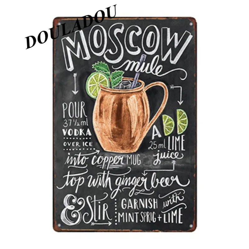 [Douladou] Бар Паб черная Маргарита Мохито Коктейльная железная тарелка винтажная металлическая жестяная вывеска потертый шик Плакат Украшение дома 30*20 см - Цвет: 6