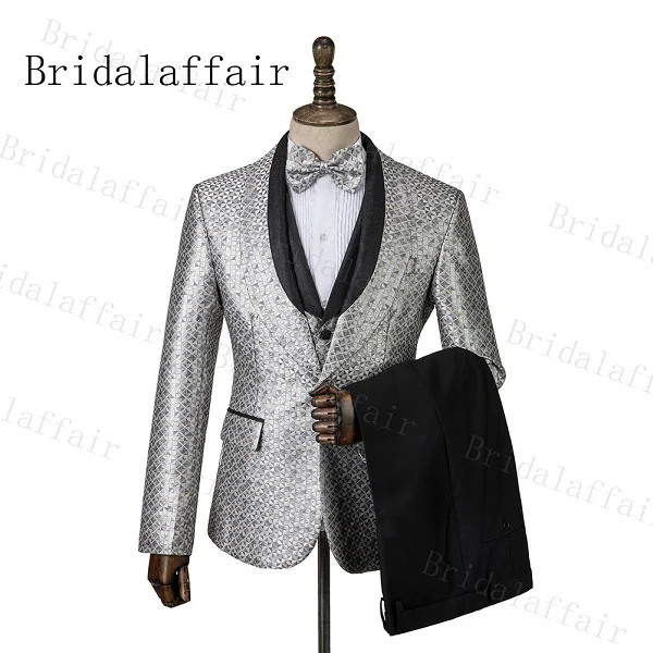 Bridalaffair Роскошные фиолетовые Цветочные блестящие лацканы мужские платье для свадьбы выпускного костюмы мужской костюм костюмы смокинг жениха 3 шт - Цвет: as image color