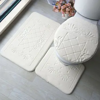 

3PCS Bathroom Pedestal Rug+Lid Toilet Cover+Bath Mat Non-Slip Set Europe Style Solid Bath Shower Non-Slip Rug Mats Toilet Cover