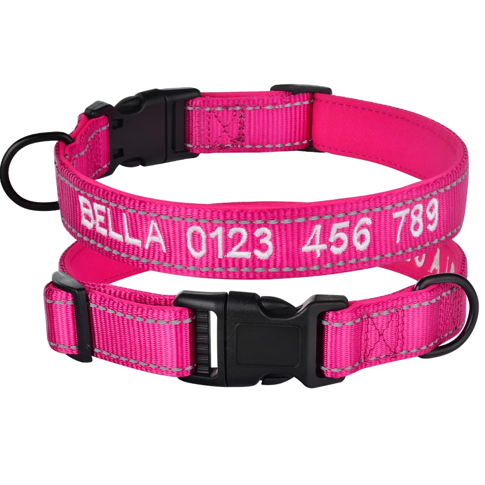 RoseredPadded Collar Airuidog регулируемый нейлоновый ошейник для собак персонализированный вышитый мягкий ошейник для собак ошейники для щенков светоотражающие - Цвет: RoseredPadded Collar