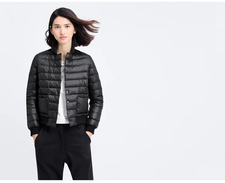Воротник-стойка Slim Fit мелкий рубчик совместное Тонкий Короткая куртка действительно белая куртка-пуховик на утином пуху